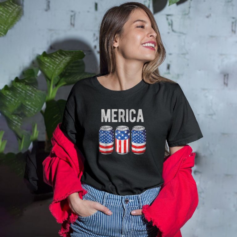 Beer American Flag 4th of July Merica USA Drinking Shirt