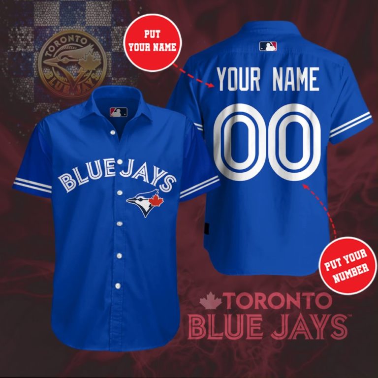 Custom Toronto Blue Jays Baseball Short Sleeve Button Up Shirt