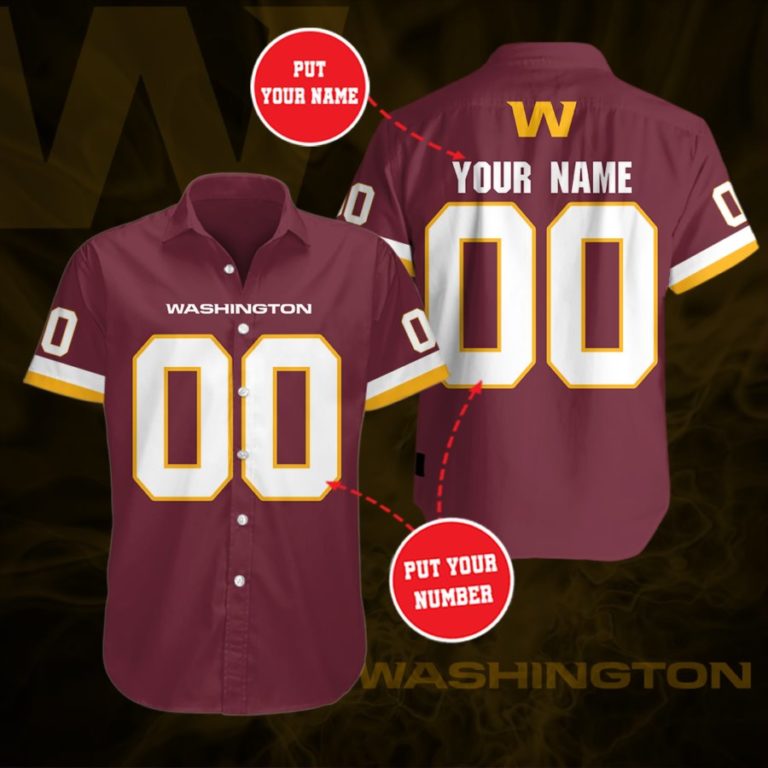 Custom Washington Redskins Team Short Sleeve Button Up Shirt