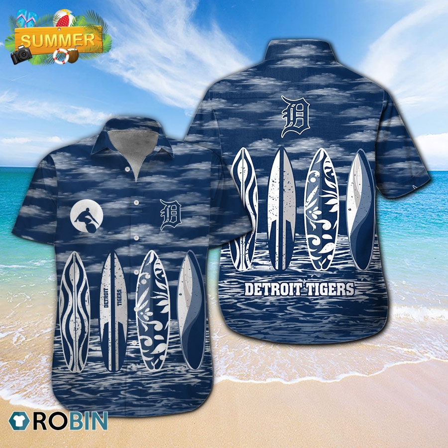 Detroit Tigers Surfboard Summer Beach Hawaiian Shirts - RobinPlaceFabrics