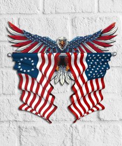 Eagle Betsy Ross and US Flag Cut Metal Sign Eagle Betsy Ross and US Flag Cut Metal Sign