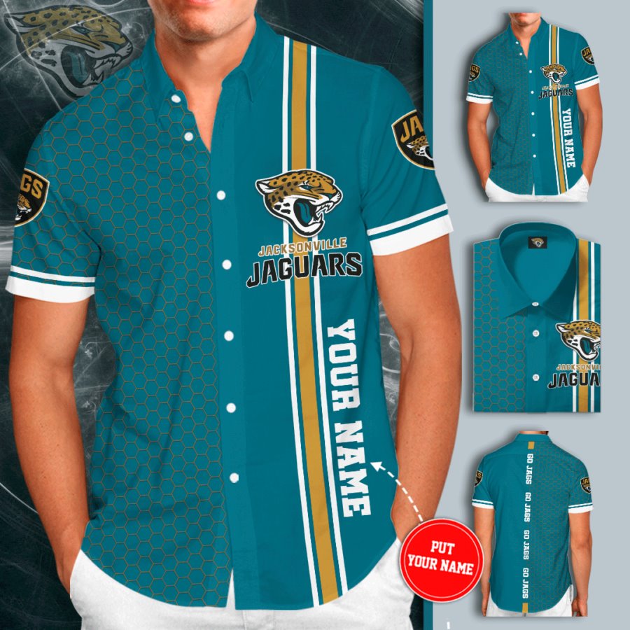 Jacksonville Jaguars Team Short Sleeve Button Up Shirt - RobinPlaceFabrics