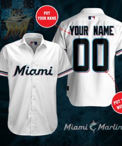 MLB Miami Marlins Team Short Sleeve Button Up Shirt MLB Miami Marlins Team Short Sleeve Button Up Shirt