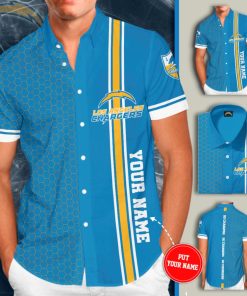 Personalized Los Angeles Chargers Football Short Sleeve Button Up Shirt
