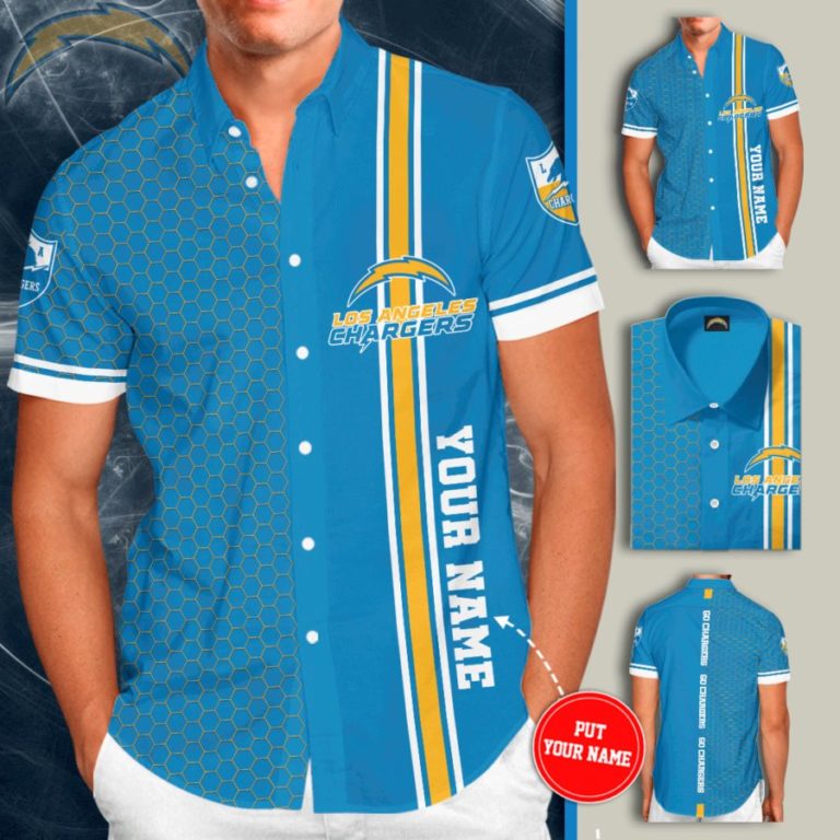 Personalized Los Angeles Chargers Football Short Sleeve Button Up Shirt