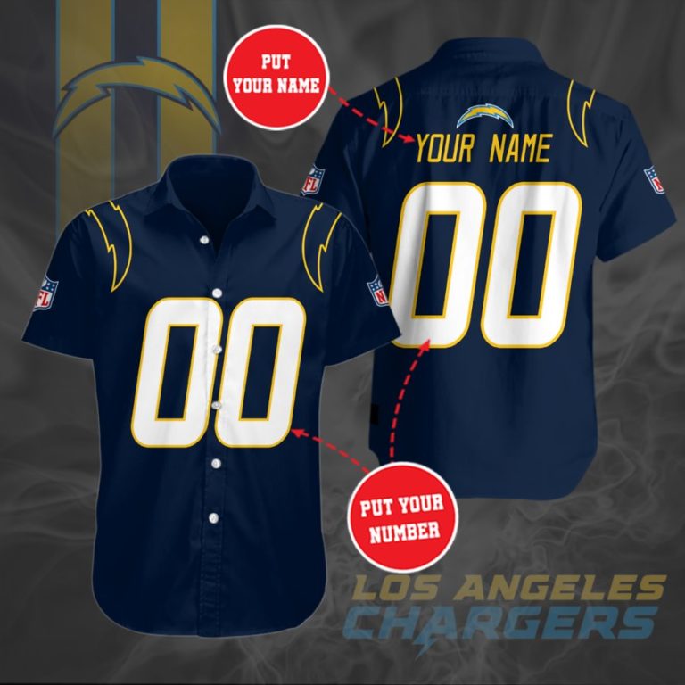 Personalized Los Angeles Chargers Team Short Sleeve Button Up Shirt