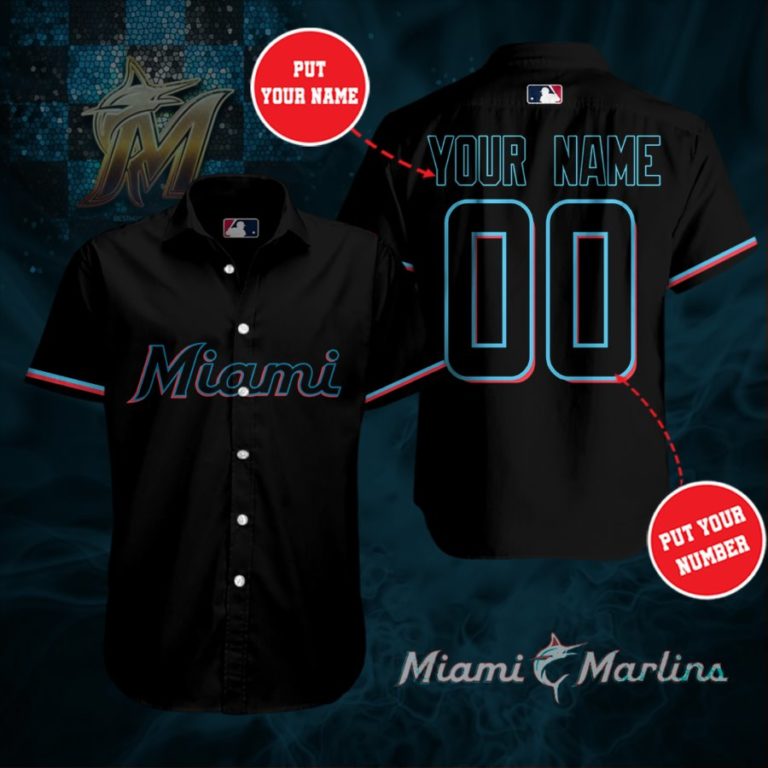 Personalized Miami Marlins Short Sleeve Button Up Shirt