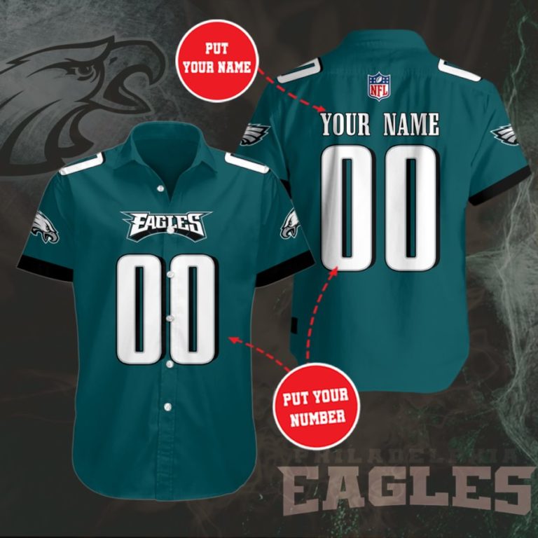 NFL Personalized Philadelphia Eagles Team Short Sleeve Button Up Shirt