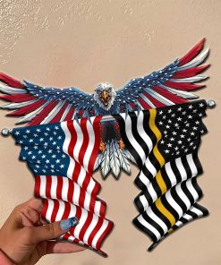 US Thin Gold Line Flags Cut Metal Sign US Thin Gold Line Flags Cut Metal Sign