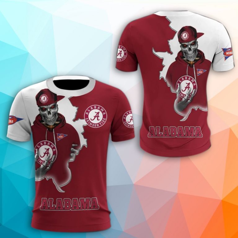 Alabama Crimson Tide Skull 3D Print T-Shirt
