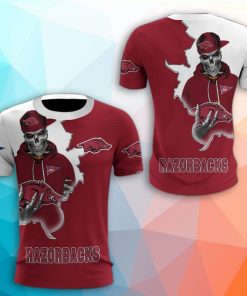 Arkansas Razorbacks Skull 3D Print T-Shirt Arkansas Razorbacks Skull 3D Print T-Shirt