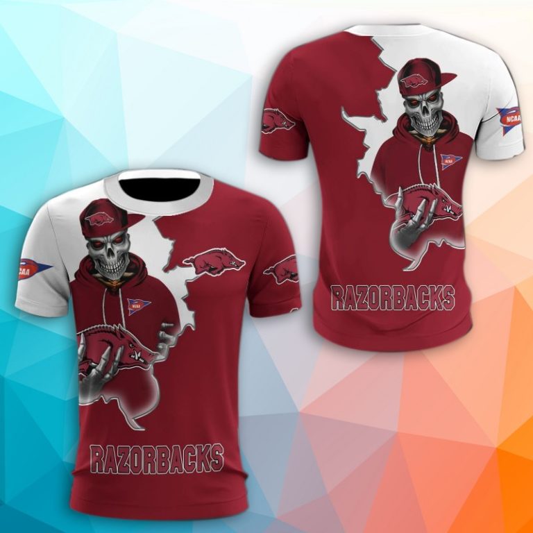 Arkansas Razorbacks Skull 3D Print T-Shirt