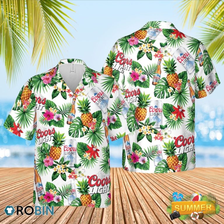 Coors Light Beer Tropical White Hawaiian Shirt