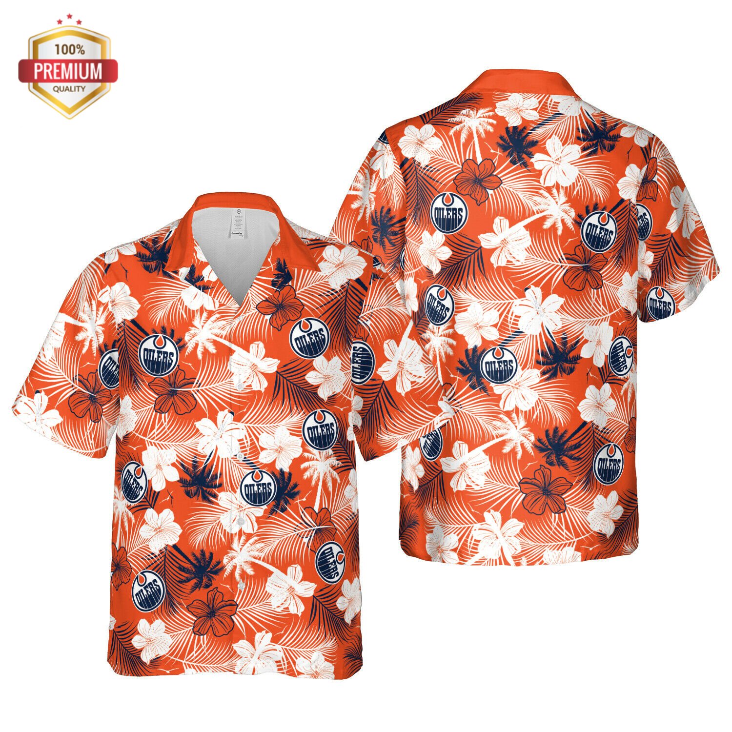 Edmonton Oilers Flowers Pattern Orange Short Sleeve Hawaiian Shirt