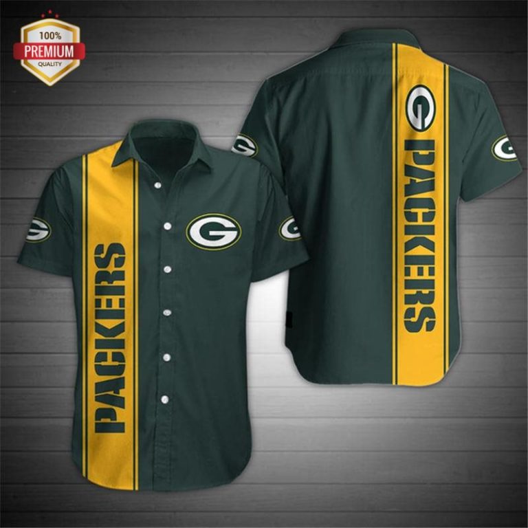 Green Bay Packers Football All Over Print Short Sleeve Button Up Shirt