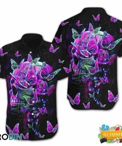 Hawaii Butterfly Skull Beach Sleeves Shirt Aloha Shirt, Aloha Shirt