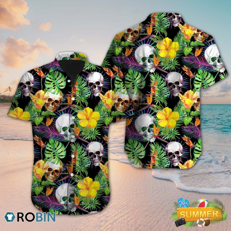 Hawaii Flower Skull Beach Sleeves Shirt