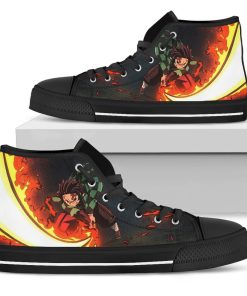 Kimetsu No Yaiba Tanjiro Fire Breathing Canvas High Top Shoes