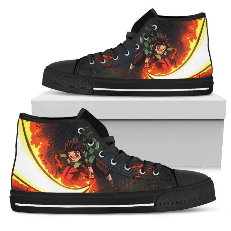 Kimetsu No Yaiba Tanjiro Fire Breathing Canvas High Top Shoes
