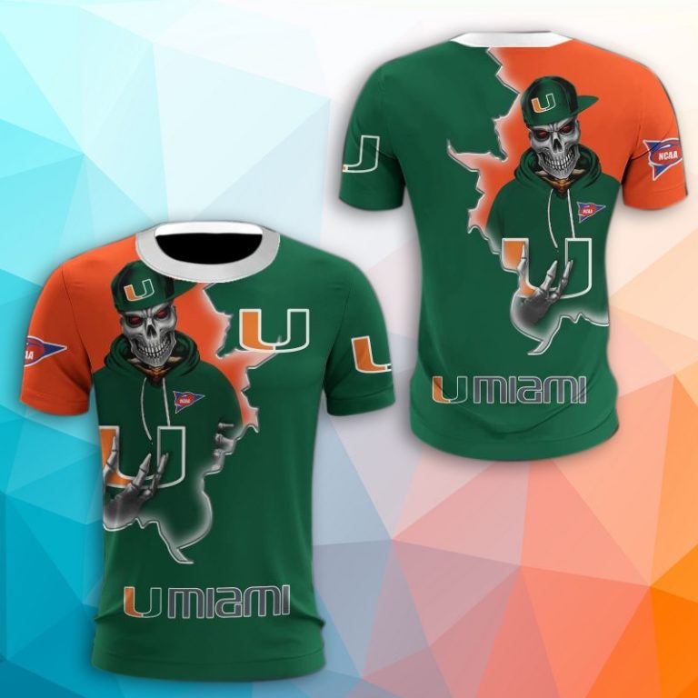 Miami Hurricanes Skull 3D Print T-Shirt
