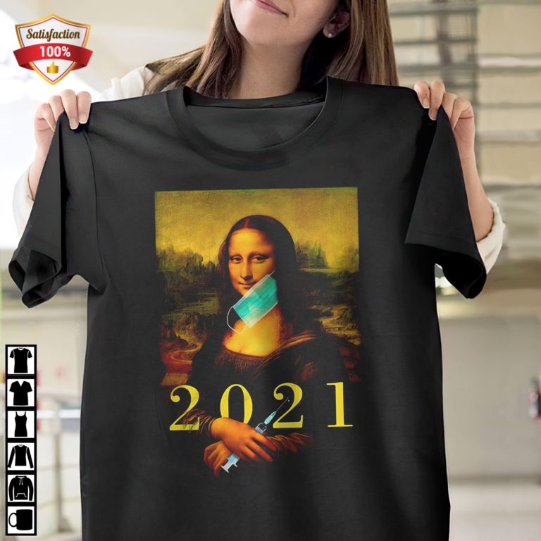 Mona Lisa With Face Mask Vaccination 2021 T-Shirt