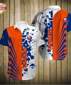 New York Islanders Team AOP Short Sleeve Button Shirt New York Islanders Team AOP Short Sleeve Button Shirt