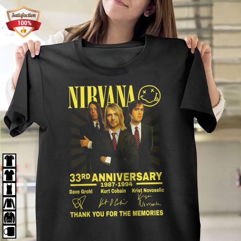 Nirvana 33rd Anniversary 1987-1994 Signatures Thank You For The Memories, Dave Grohl T-Shirt