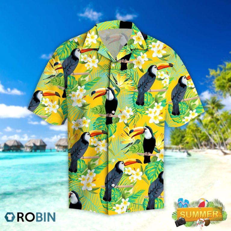 Parrots Hibiscus Tropical Hawaii Shirt- Summer Beach Shirt