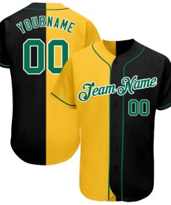 Personalized Black Gold-Kelly Green Baseball Jersey Personalized Black Gold-Kelly Green Baseball Jersey