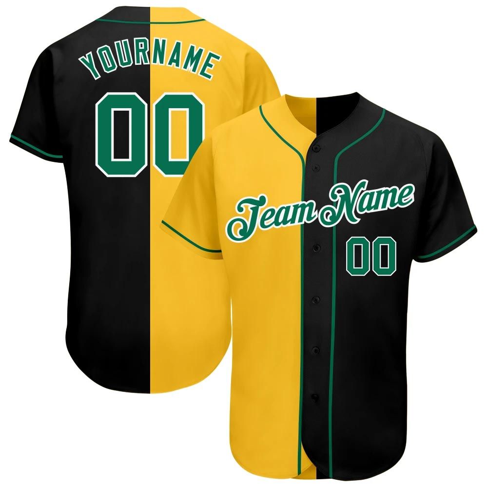 Personalized Black Gold-Kelly Green Baseball Jersey - RobinPlaceFabrics