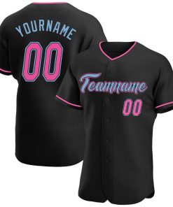 Personalized Black Pink-Light Blue Baseball Jersey Personalized Black Pink-Light Blue Baseball Jersey