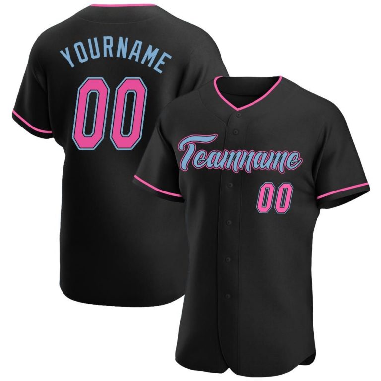 Personalized Black Pink-Light Blue Baseball Jersey