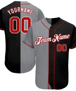 Personalized Black Red-Gray Baseball Jersey Personalized Black Red-Gray Baseball Jersey