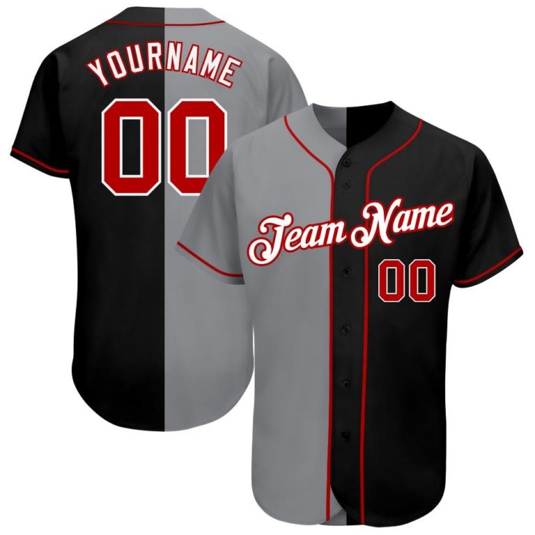 Personalized Black Red-Gray Baseball Jersey