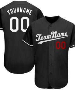 Personalized Black White-Red Baseball Jersey Personalized Black White-Red Baseball Jersey