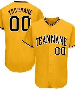 Personalized Gold Black-White Baseball Jersey Personalized Gold Black-White Baseball Jersey