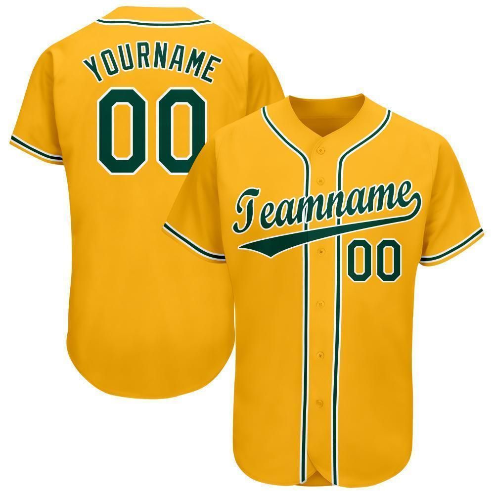 Personalized Gold Green-White Baseball Jersey - RobinPlaceFabrics
