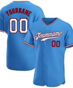 Personalized Powder Blue White-Red Baseball Jersey