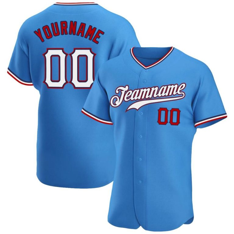 Personalized Powder Blue White-Red Baseball Jersey