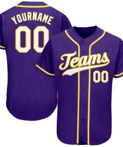 Personalized Purple White-Gold Baseball Jersey
