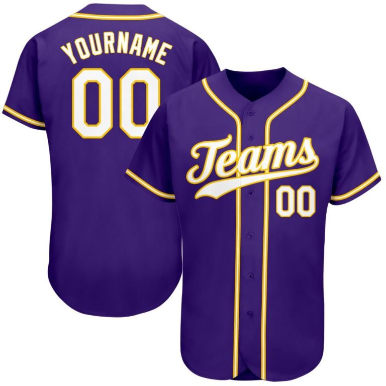 Personalized Purple White-Gold Baseball Jersey