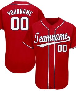 Personalized Red White-Navy Baseball Jersey