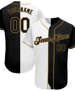 Personalized White-Black Old Gold Baseball Jersey