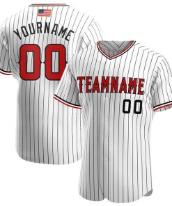 Personalized White Black Strip Red-Black Baseball Jersey