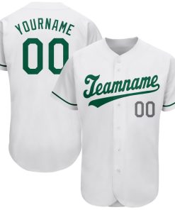 Personalized White Kelly Green-Gray Baseball Jersey