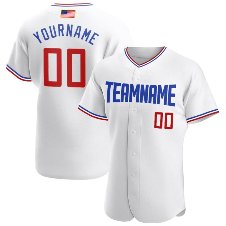 Personalized White Red-Royal Baseball Jersey