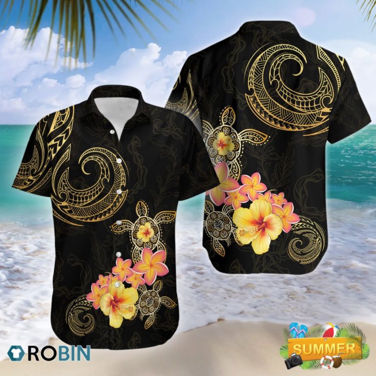 Polynesian Frangipani Flower And Turtle Hawaii Shirt