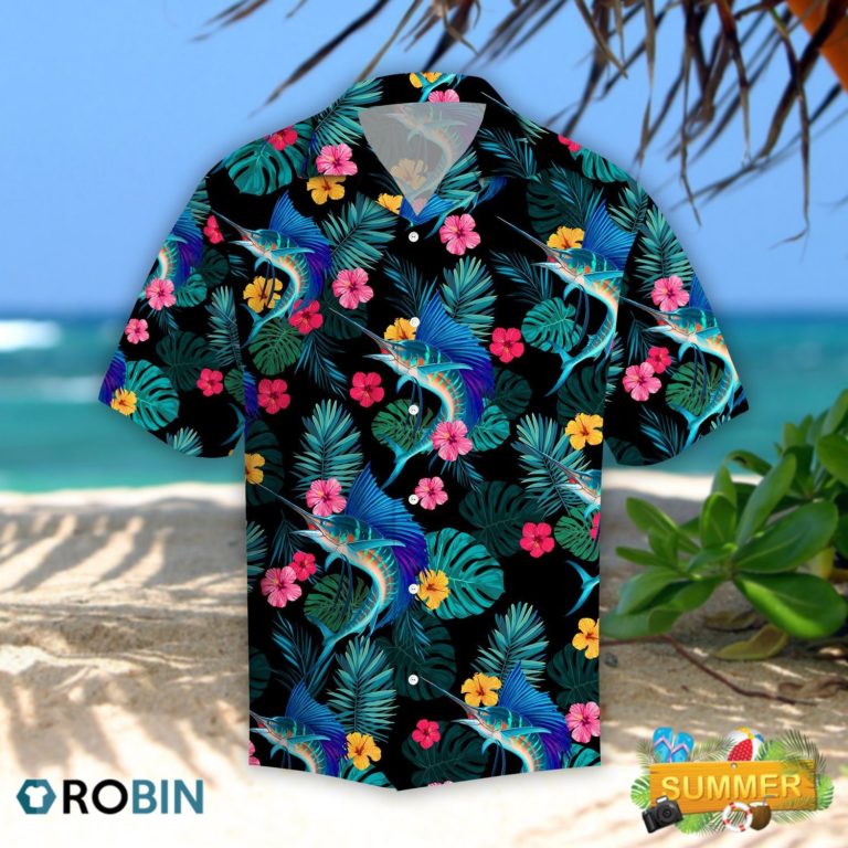 Sailfishs Hibiscus Tropical Hawaii Shirt, Aloha Shirt