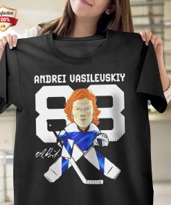 Tampa Bay Lightning 88 Andrei Vasilevskiy Cartoon Signature T-Shirt Tampa Bay Lightning 88 Andrei Vasilevskiy Cartoon Signature T-Shirt