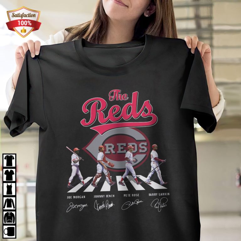 The Reds Abbey Road Signatures, Joe Morgan, Johnny Bench, Pete Rose, Barry Larkin T-Shirt